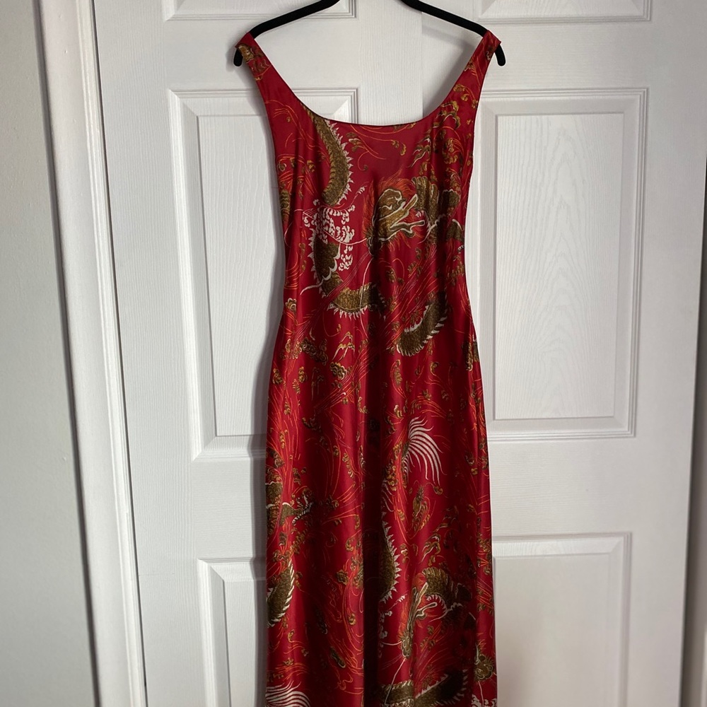 sultry red dragon print natori slip dress